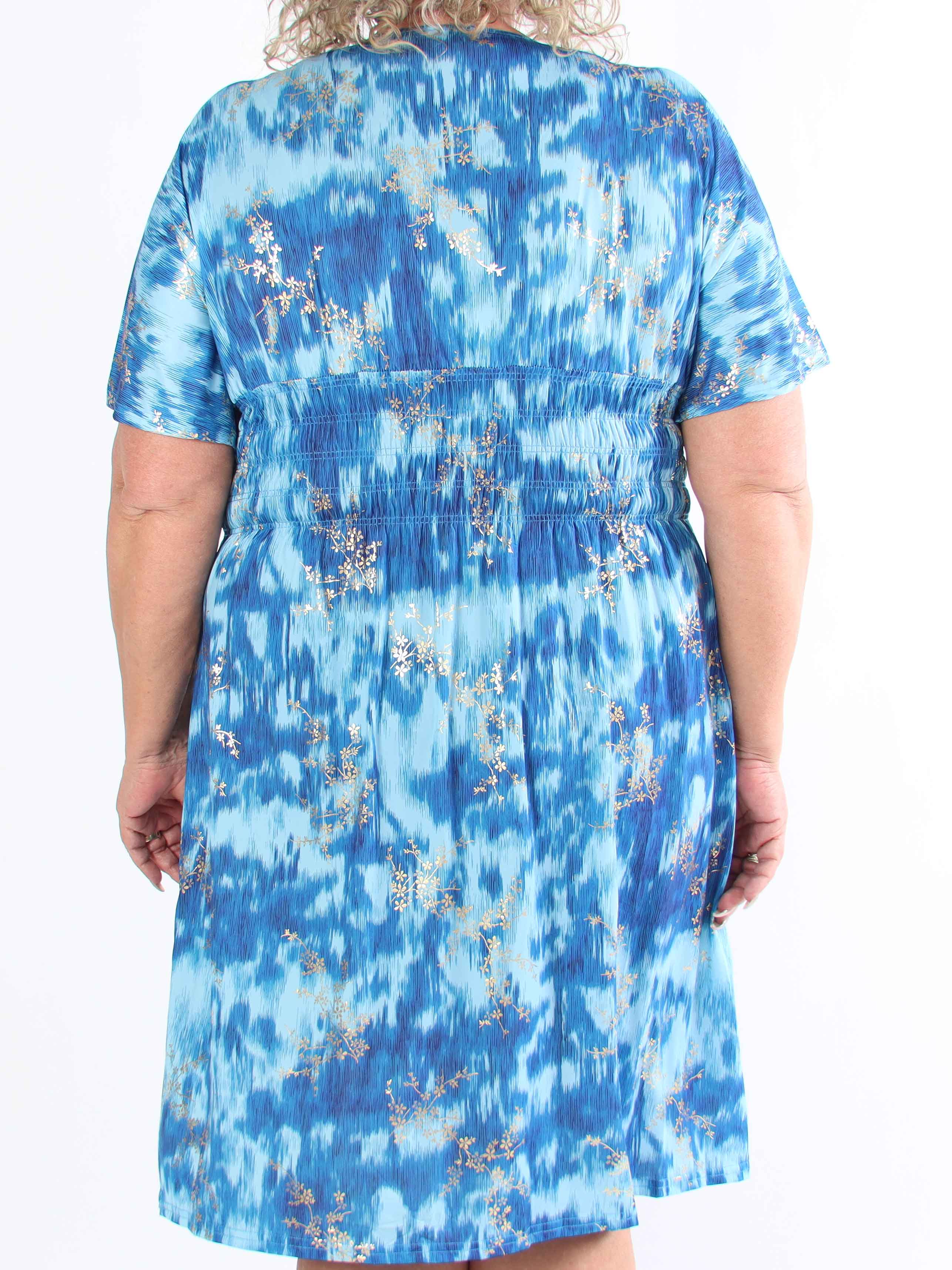 Pams Art Short - Plus size elastisk kjole med guld blomster